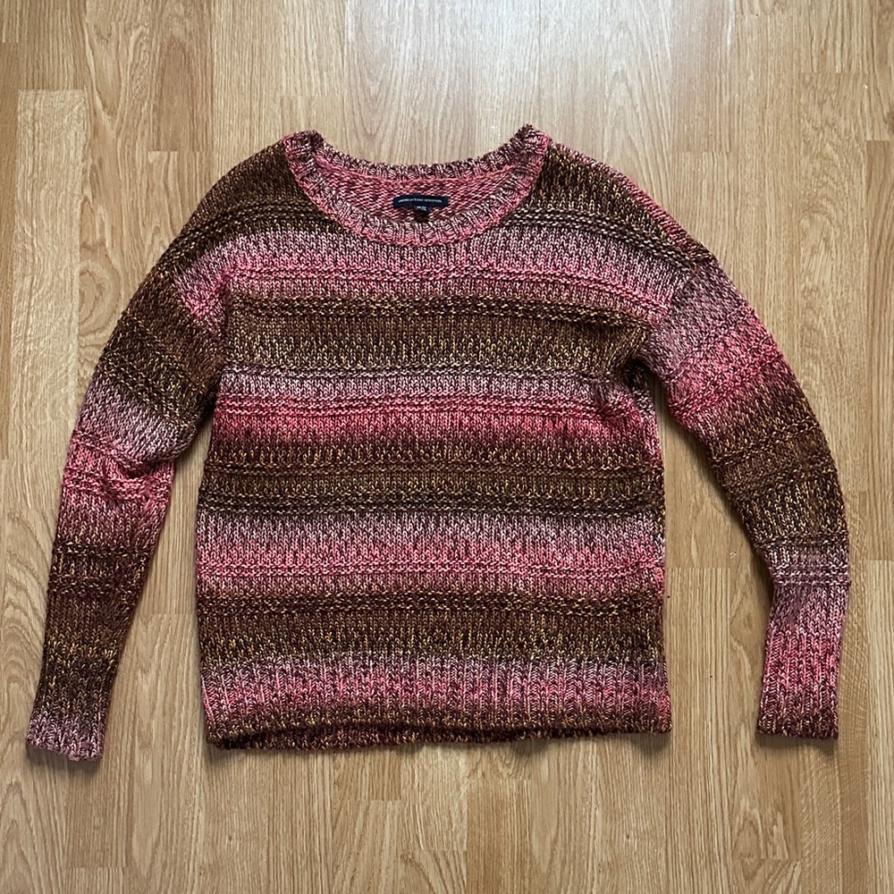 American Eagle Outfitters Pink and Brown Striped Sweater